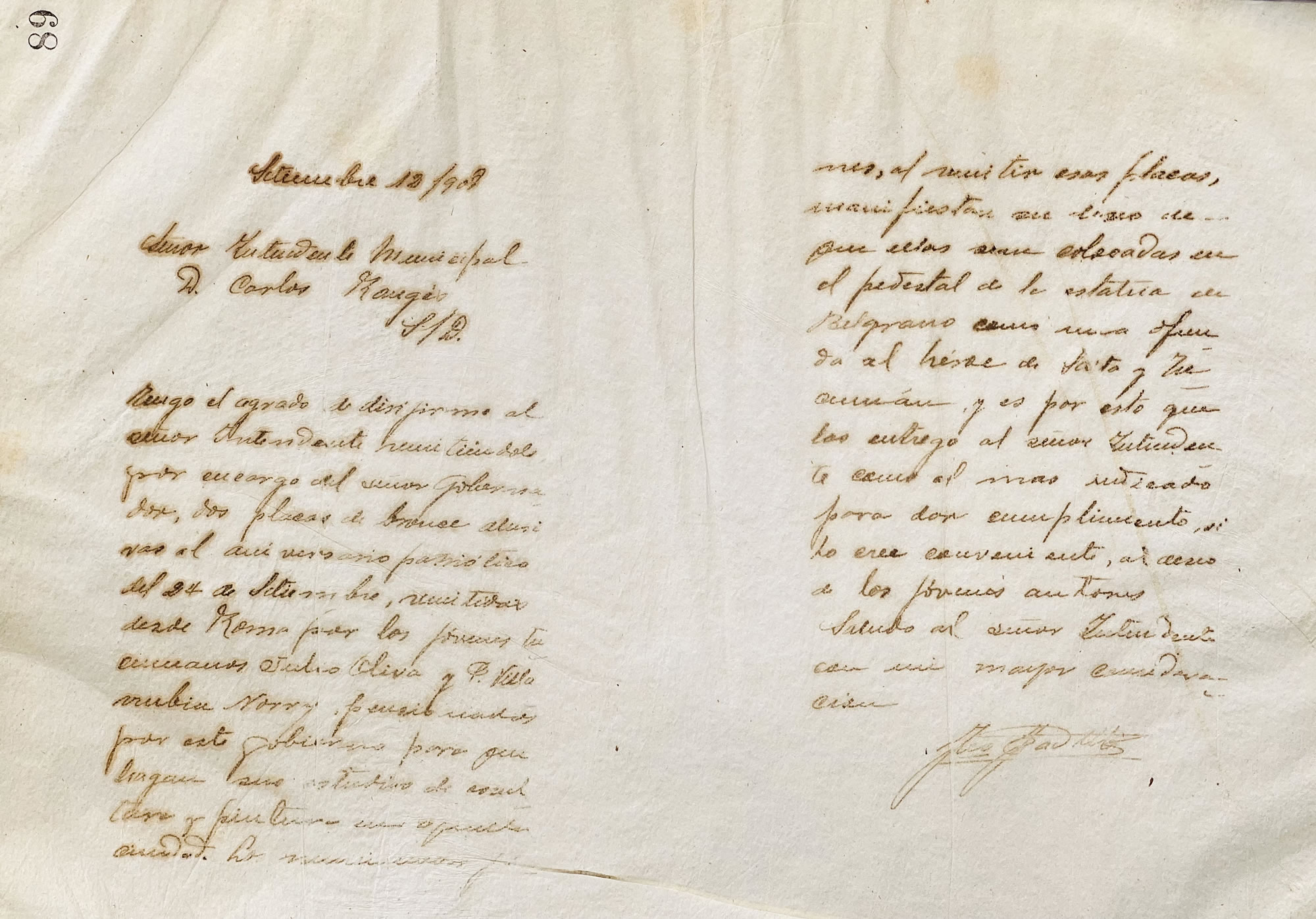 Carta al Sr. Intendente Municipal Carlos Rougés de José Padilla