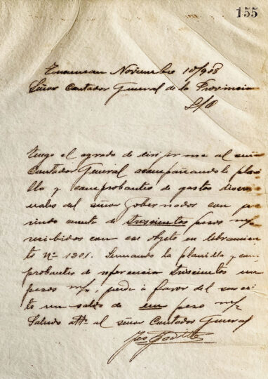 Nota al Sr. Contador General de la provincia de José Padilla
