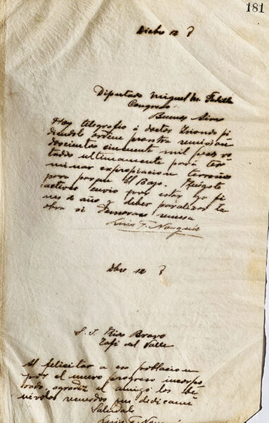 Carta al Diputado Miguel M. Padilla y Carta al S. J. Rios Bravo de Luis F. Nougués