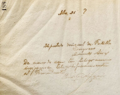 Al Diputado Miguel M. Padilla de Luis F. Nougués (borrador de un telegrama)