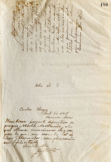Saludos de José Padilla al Sr. Manuel C. y carta a Carlos Thays de José Padilla