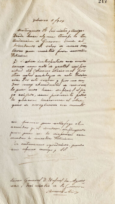 Carta al General Rafael María Aguirre, Ministro de Guerra de Luis F. Nougués