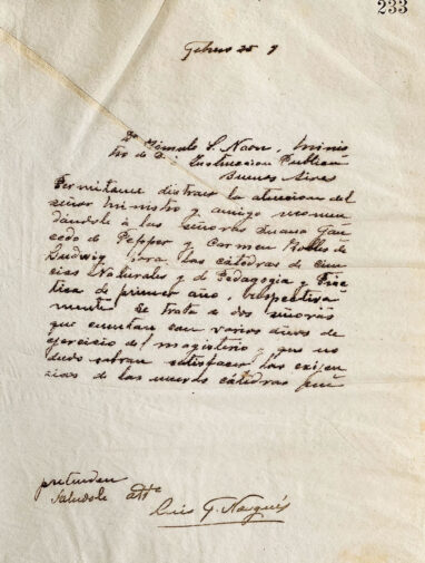 Carta al Dr. Rómulo Naon, Ministro de Instrucción Pública de Luis F. Nougués