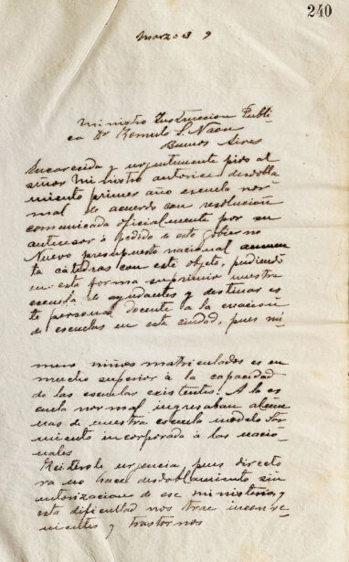 Carta al Ministro de Instrucción Pública Dr. Rómulo Naon de Luis F. Nougués