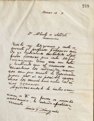 Carta al Dr. Alberto de Soldatti de Luis F. Nougués