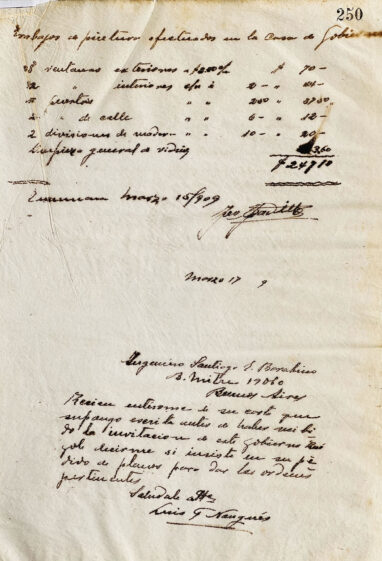 Rendición cuentas pinturas Casa Gobierno por José Padilla y carta al Ing. Santiago Barabino de Luis F. Nougués