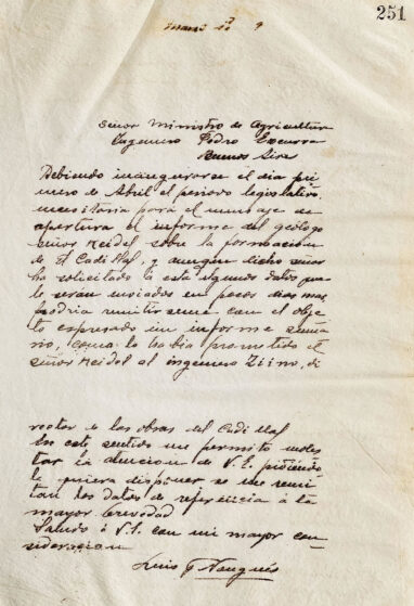 Carta al Señor Ministro de Agricultura Ingeniero Pedro Ezcurra de Luis F. Nougués
