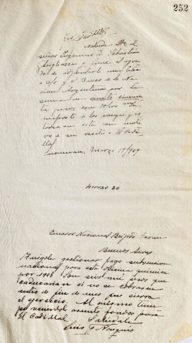 Saludos al Ingeniero D. Sebastián Ghigliazza de José Padilla y carta al Senador Brígido Terán de luis F. Nougués