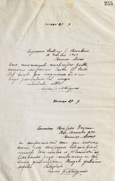Cartas al Ingeniero Santiago E. Barabino y al Senador Brígido Terán de luis F. Nougués