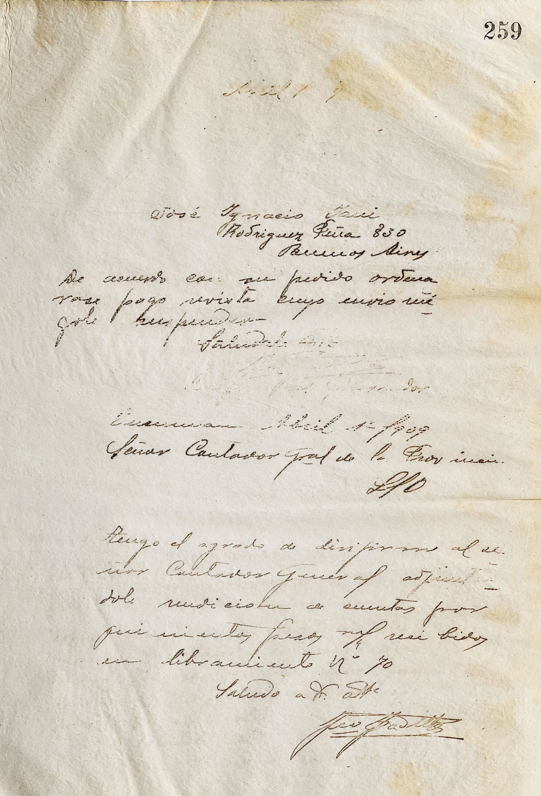 Cartas a José Ignacio Jani y al Sr. Contador General de la Provincia de José Padilla