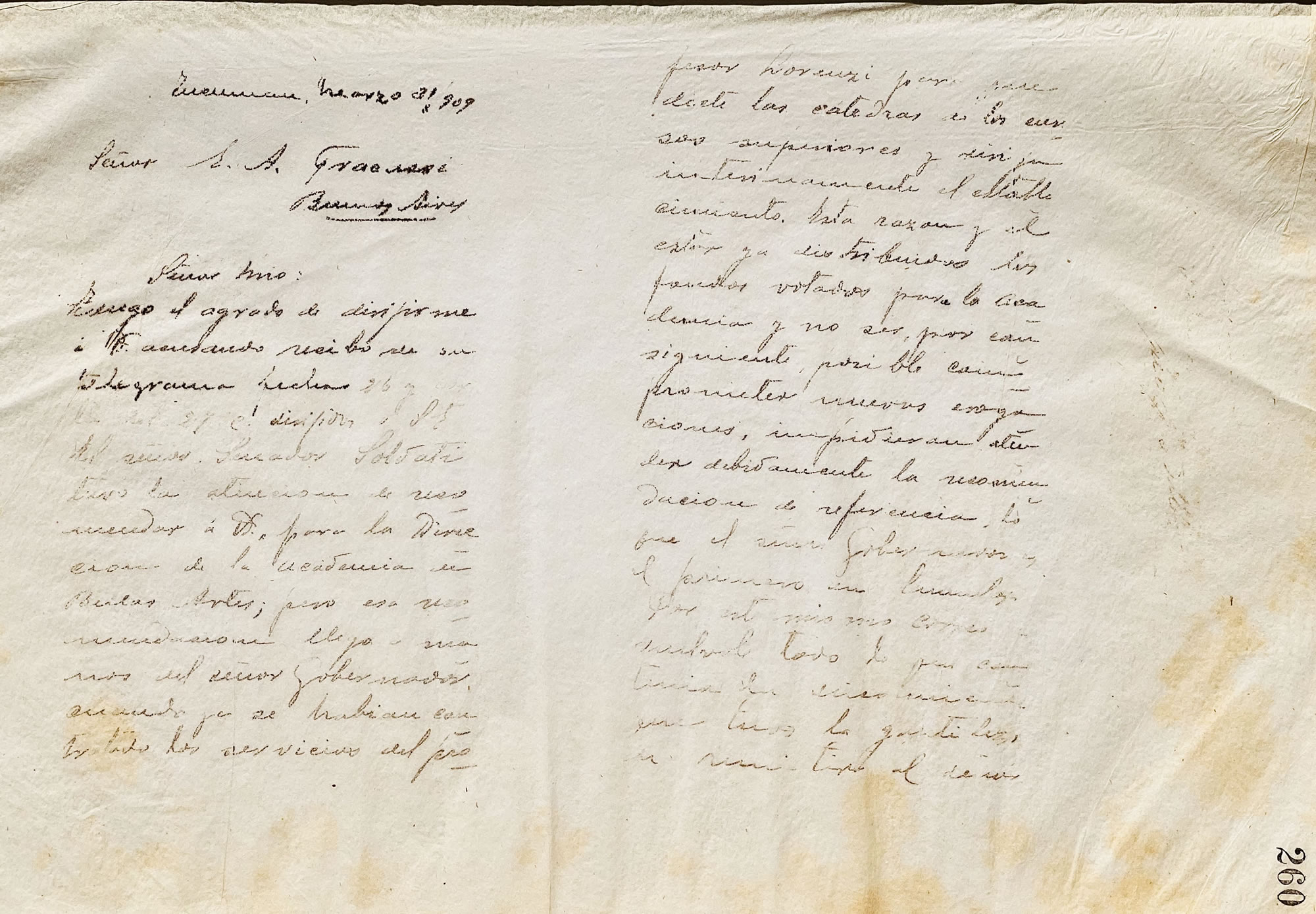 Carta al Sr. J.A. Graessi, sin firma