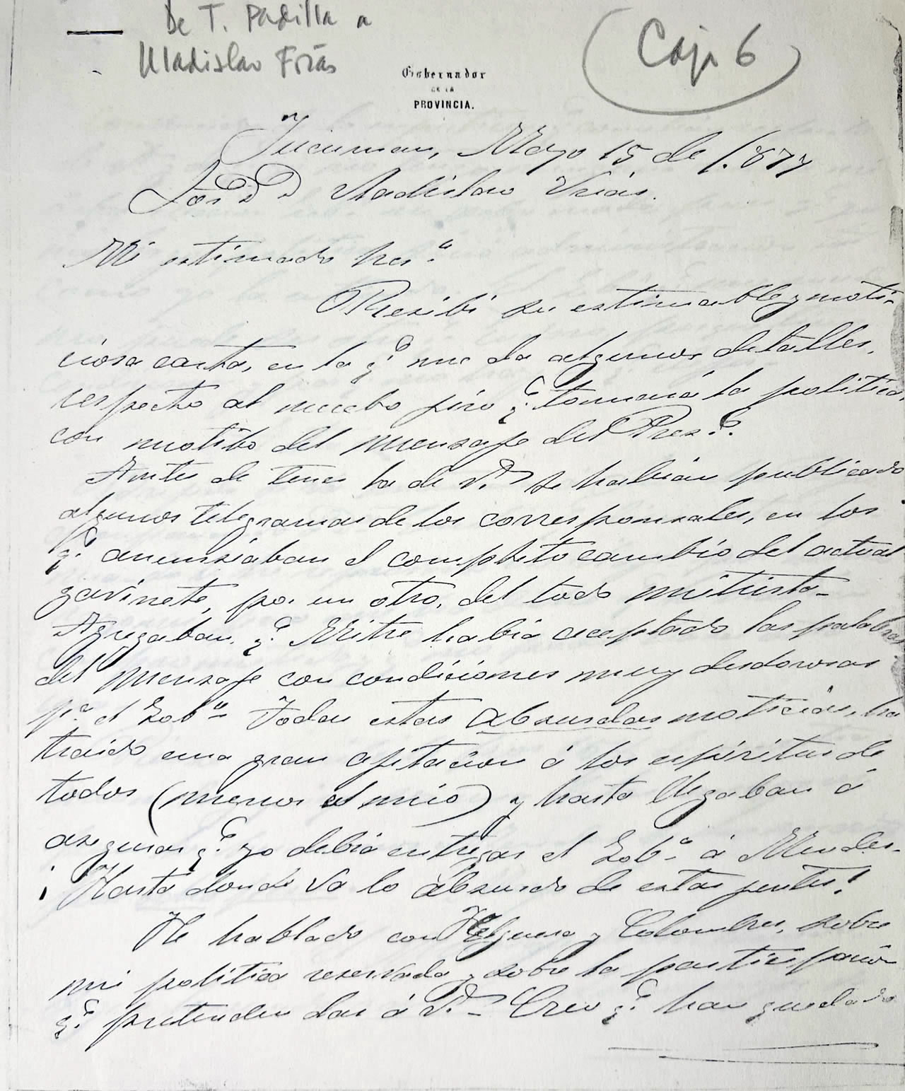 Carta a Don Uladislao Frías de Tiburcio Padilla