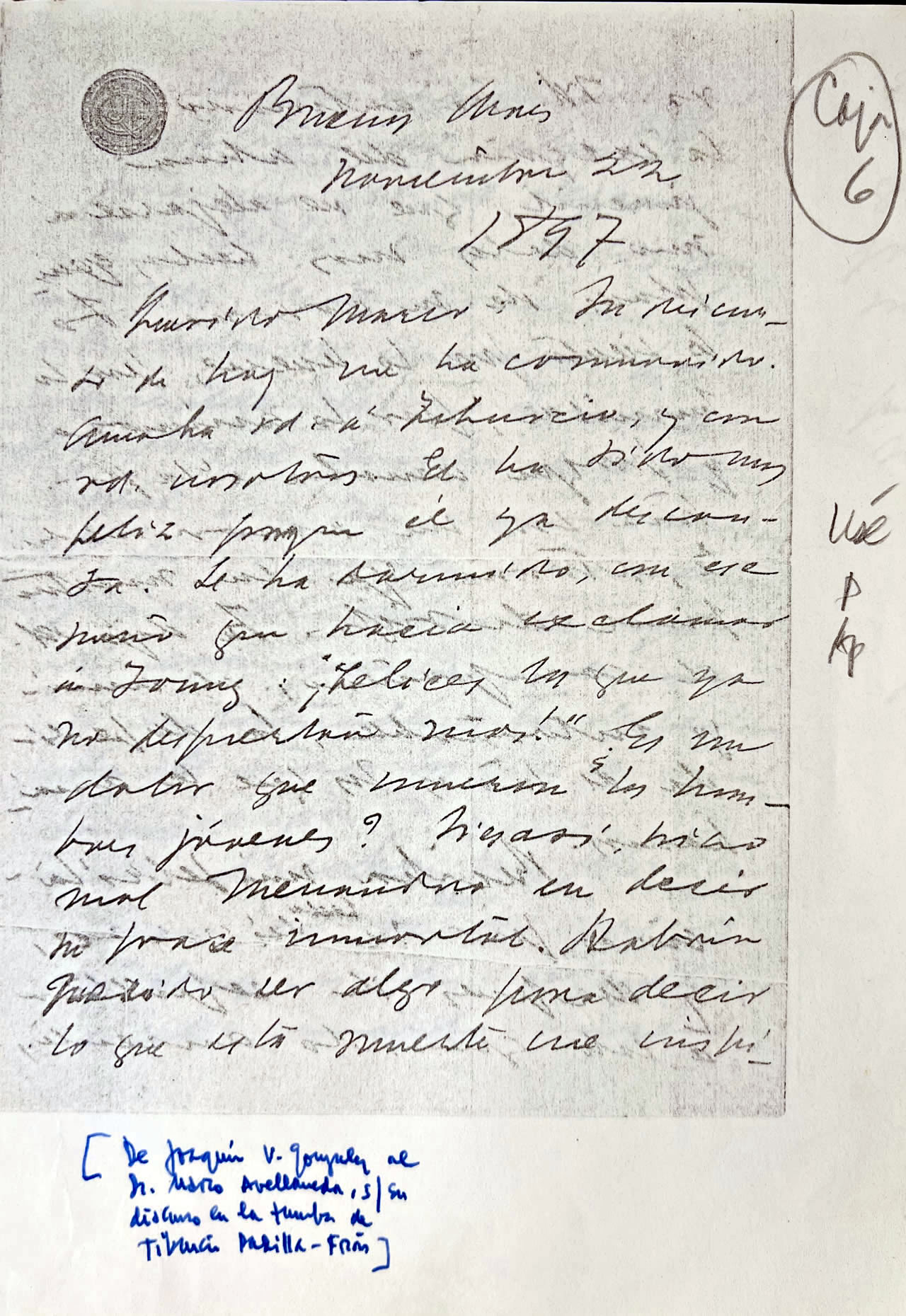 Carta al Doctor Marco Avellaneda de Joaquín V. González, discurso en la tumba de Tiburcio Padilla