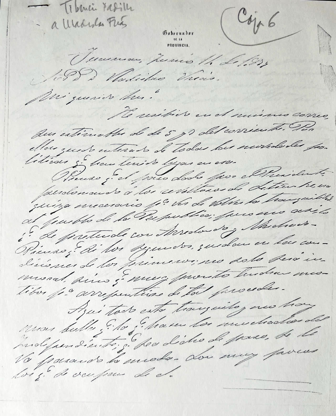 Carta de Tiburcio Padilla a Uladislao Frías